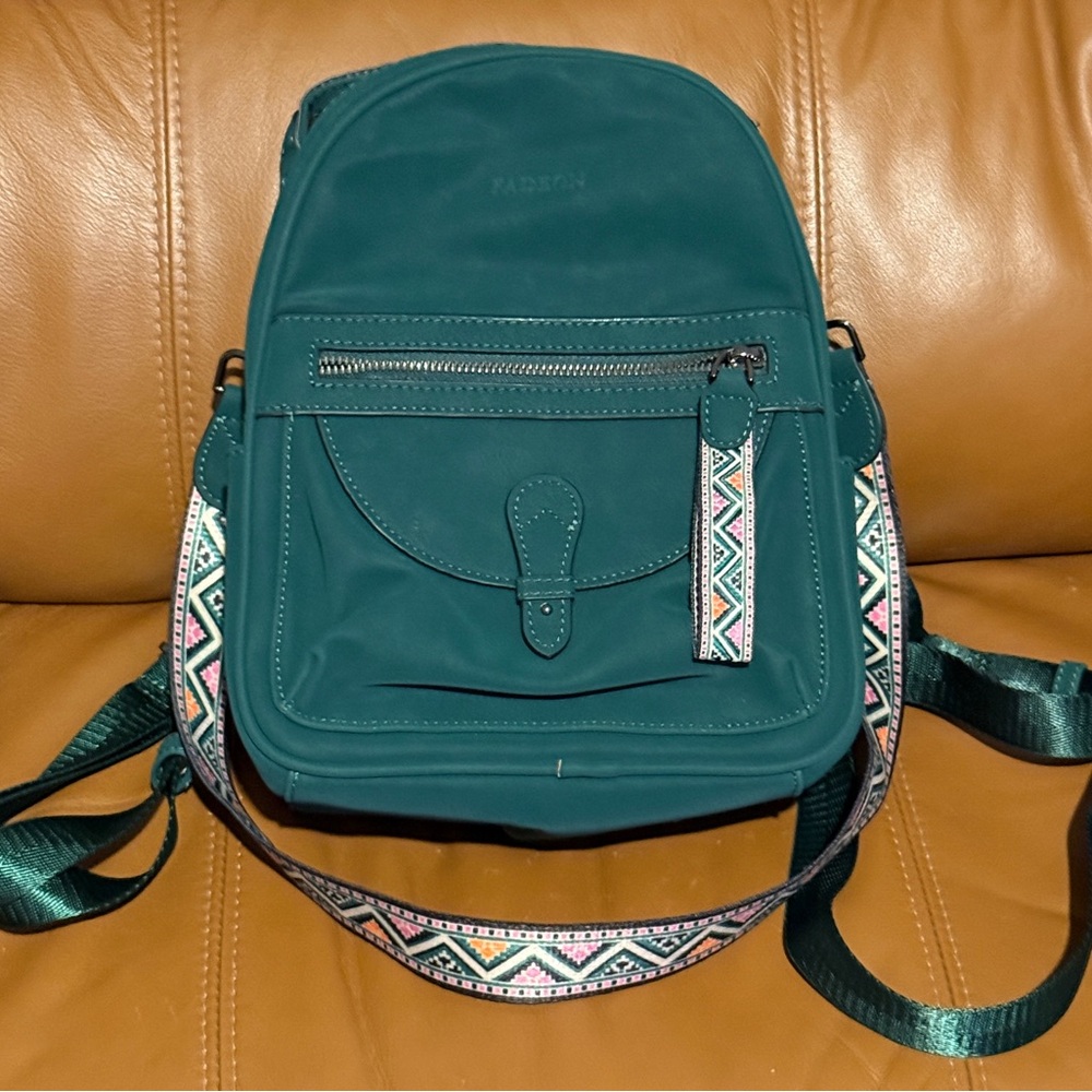 Teal Women’s Backpack with Patterned Strap